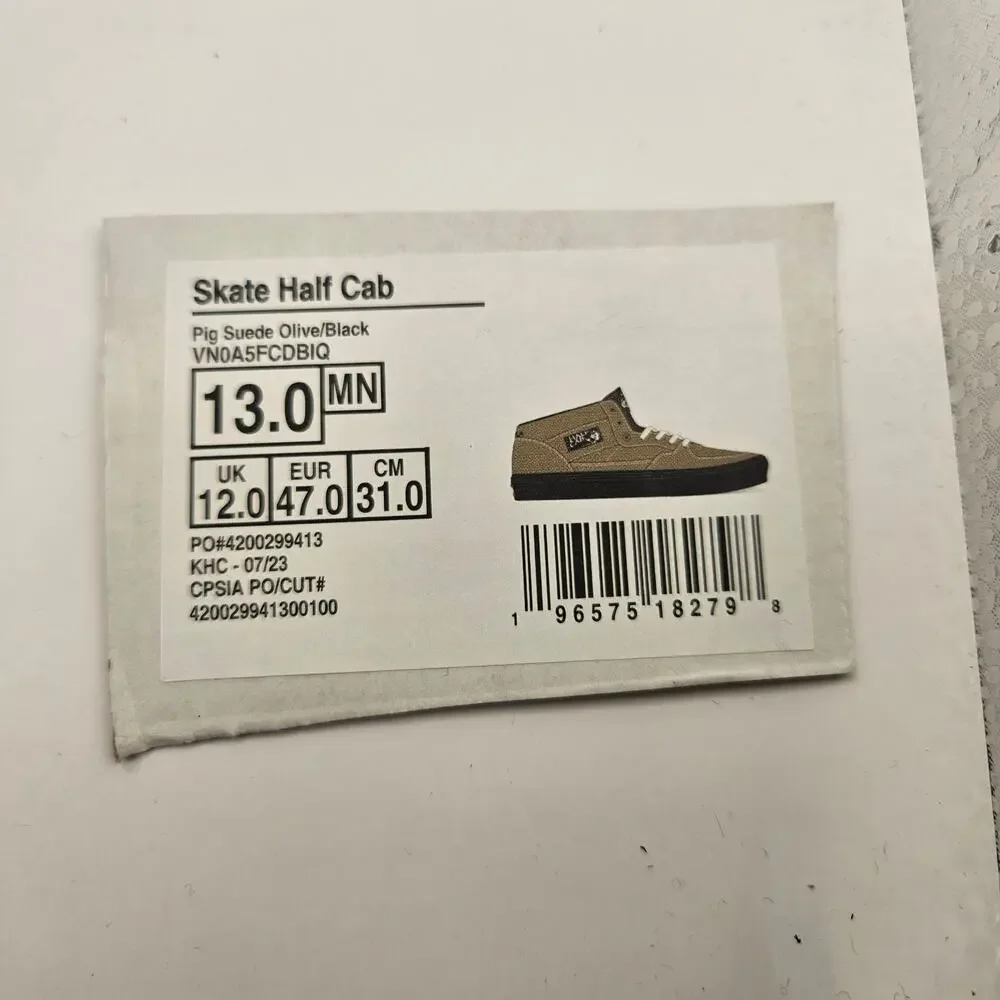 VANS MEN'S 13 RARE SKATE HALF CAB PIG SUEDE OLIVE BLACK NWOB